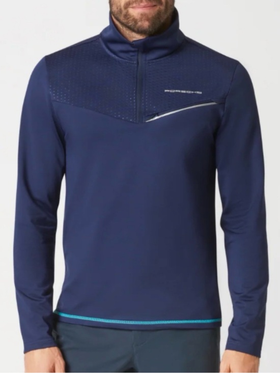 Porsche Navy Quarter-Zip Pullover with Teal Trim Sz L